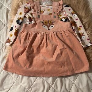Charming Pink Corduroy Pinafore with Animal Top